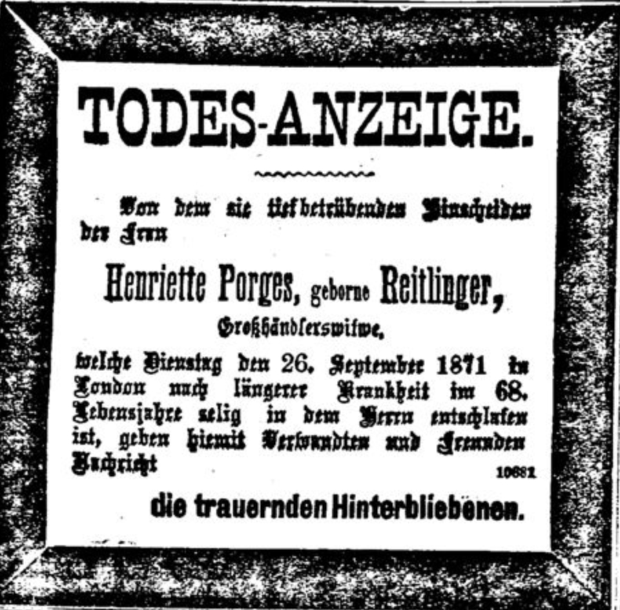Henriette Porges, geb. Reitlinger