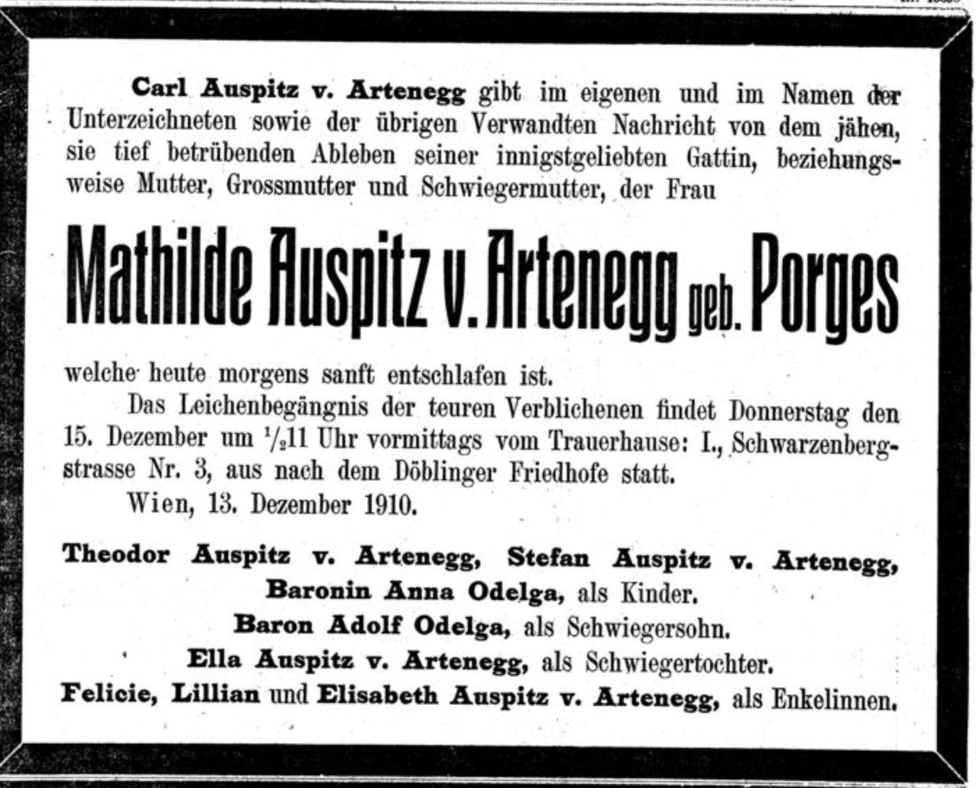 Mathilde Auspitz v. Artenegg, geb. Porges