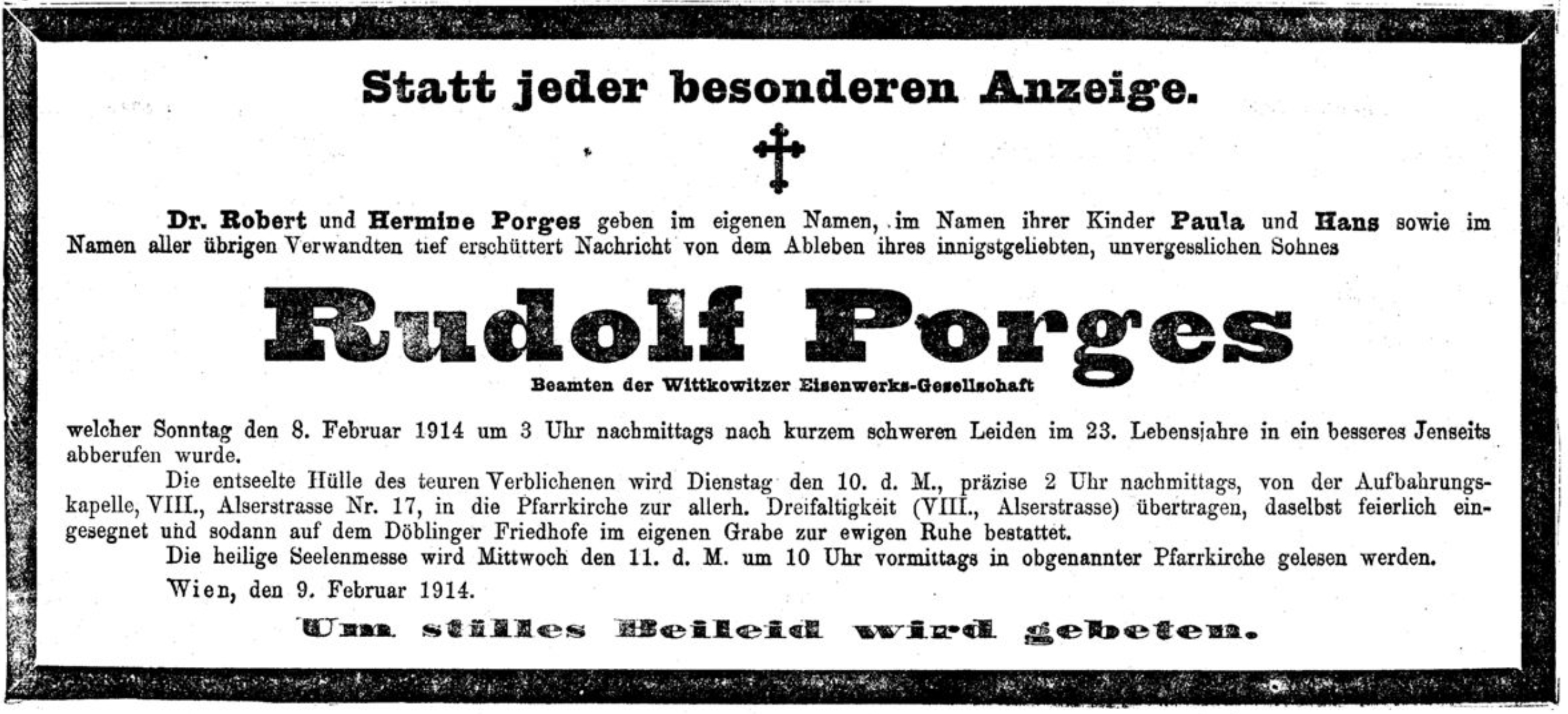 Rudolf Porges (Catholic faire-part)