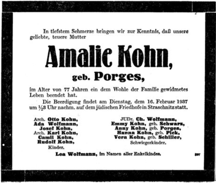 Amalie Kohn, geb. Porges