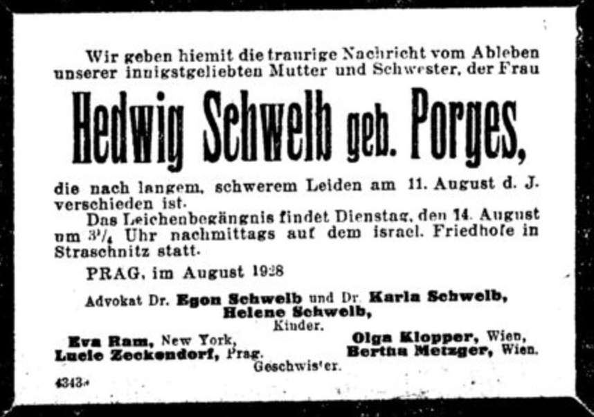 Hedwig Schwelb, geb. Porges