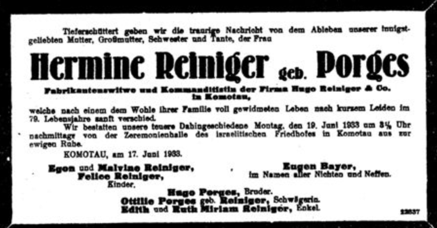 Hermine Reiniger, geb. Porges