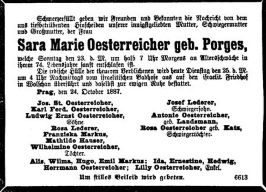 Sara Marie Oesterreicher, geb. Porges