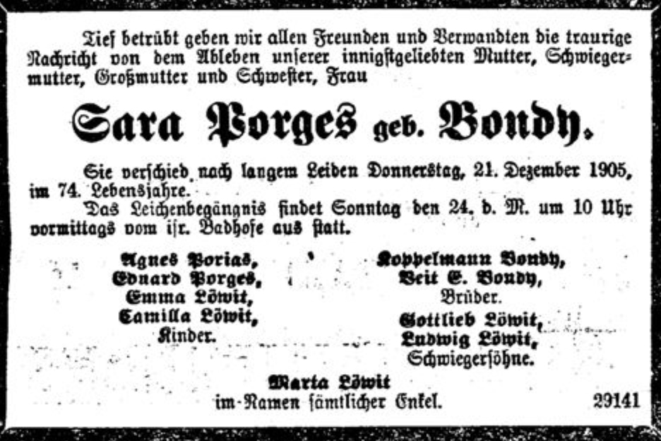 Sara Porges, geb. Bondy