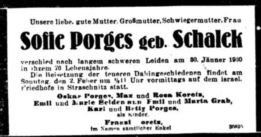 Sofie Porges, geb. Schalek