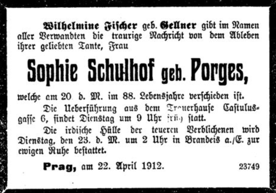 Sophie Schulhof, geb. Porges